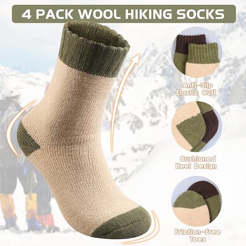Yeblues 4 Pairs Merino Wool Socks - Warm, Soft Thermal Socks for Men - Great for Hiking and Winter3