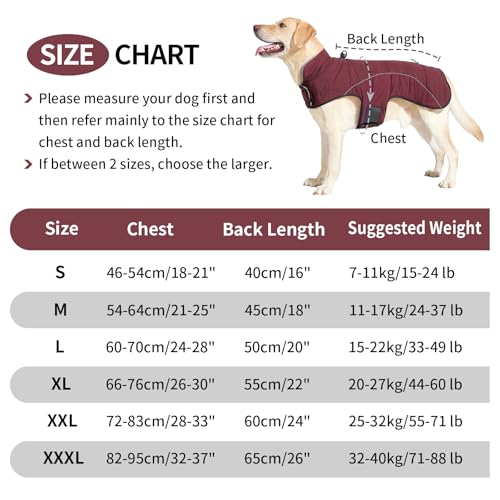 LIANZIMAU Hundejacke Wasserdichter Hundemantel Reflektierende Jacke für kaltes Wetter mit weichem Fleecefutter Warmer Mantel