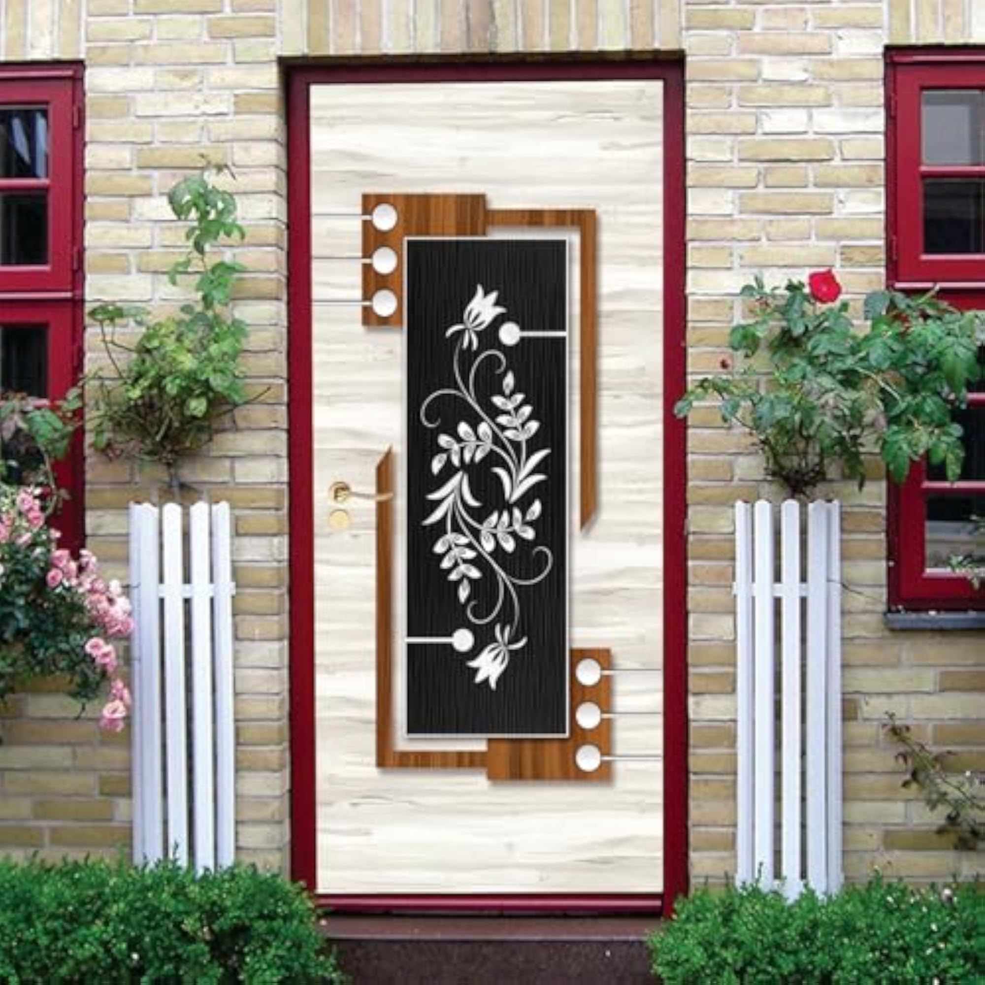 Modern Floral Pattern Decorative Door Sticker