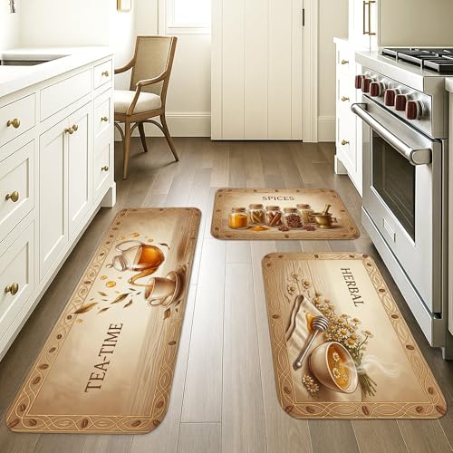 Alfombras de cocina de 3 piezas lavables con diseño de hierbas vintage 6
