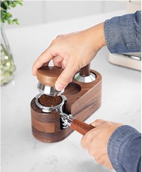 MOJAE 51mm Espresso Distributor, Espresso Distribution Tool, Coffee Distributor Adjustable Depth Espresso Leveler with Walnut Wood Handle, Fits for 51mm Portafilter