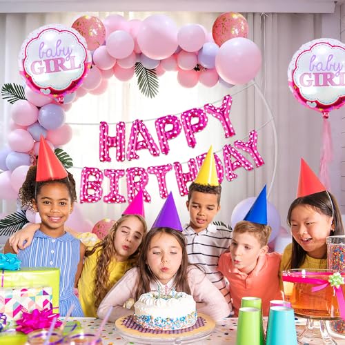 Image of Rozi Decoration Pink & Purple Happy Birthday Decoration Kit for Baby Girl - 50 Pcs Balloon Set, Birthday Decoration Kit for Baby Girl | Party Decoration for Bday