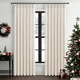 Pinch Pleat Thick Linen Viral Curtains 84 Inch Length 2 Panels Set for Living Room,Cream Beige Neutral Pleated Semi Sheer Curtain Light Filtering Privacy Let Light in Bedroom Window Drapes 40' Wx84 L