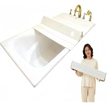 Bath Lid, White, Foldable, Dustproof, Thermal, PVC Bathtub Cover, Shutter Bath Lid, Antibacterial, Mildew Resistant, Water Resistant, Easy Installation, Portable Holder Included, Bathtub Tray