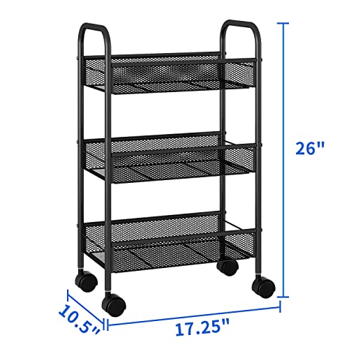 image for Simple Trending 3-Tier Metal Rolling Storage Cart, Utility Organizer C
