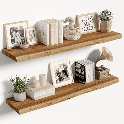 Image of Vivelove Wood Floating Shelves Live Edge 36 inch Set of 2, Natural