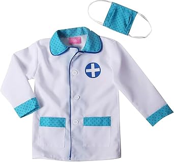 Toddler Doctor Coat & Face Mask for Costume | Dress Up | Blue and White - For Ages 2-8