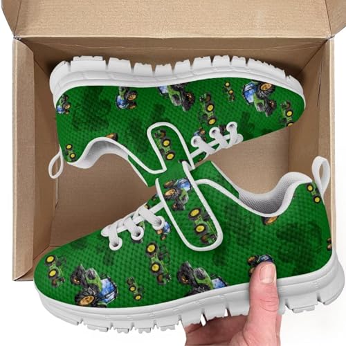 Little Kid Shoes Boys Girls Sneakers Tennis Running Lightweight Breathable Shoes Tractor Pattern（White Sole）2