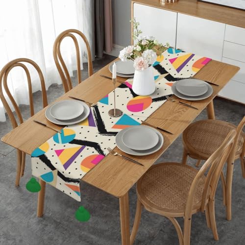 Chemin de table en lin tissé à rayures colorées automne 35x152 cm