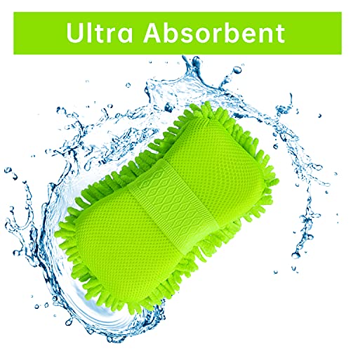 4 Pack Car Wash Mitt, Belpair Microfiber Sponge Cleaning Mitten For Window Cleaner, Non Scratch Sponges Auto Supplies Duster Kit Premium Washing Scrub Foam For Care Tools Foaming Cleaner (Green) #TOP2