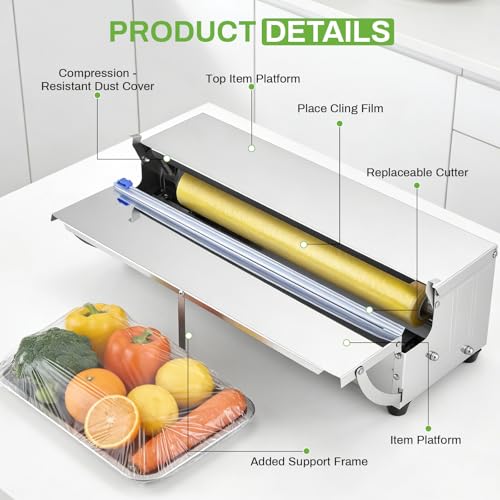 Eirolace Frischhaltefolienspender mit 3 Ersatzklingen – manuelle Verpackungsmaschine für frische Lebensmittel, Supermarkt und Haushalt – saubere Passform