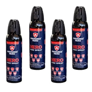 Hero Fire Spray by Prepared Hero – 4 Pack. Made in USA. 100% Organic & Non-Toxic. Pet & Kid Safe. Mini Fire Extinguisher…