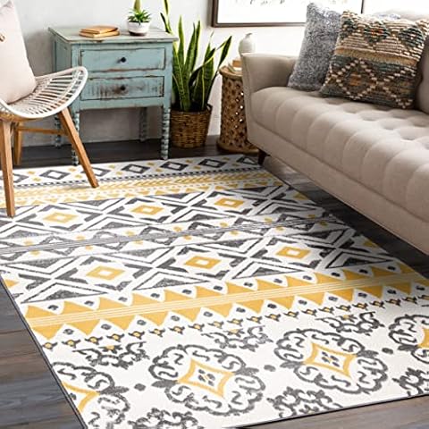 Rugshop Leiria Bohemian Geometric Area Rug 5' x 7' Yellow Cover