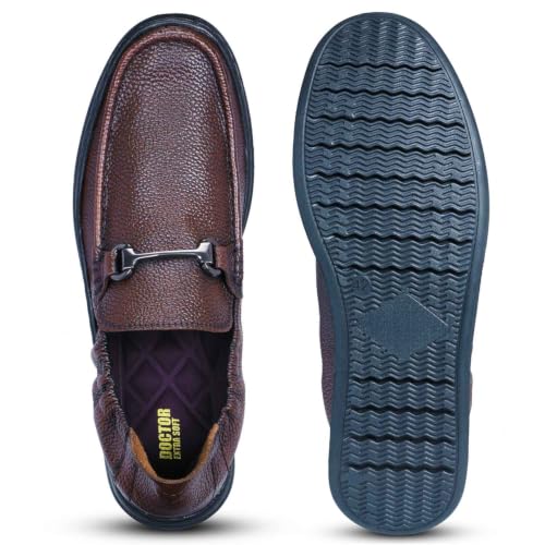 Image of DOCTOR EXTRA SOFT Classic Genuine Leather Formal Shoes for Men with Memory Foam Cushion| Ultra Lightweight & Comfortable|Stylish & Flexible|Parties,Occasions,Office,Wedding,Casual|Black Slip On D-805