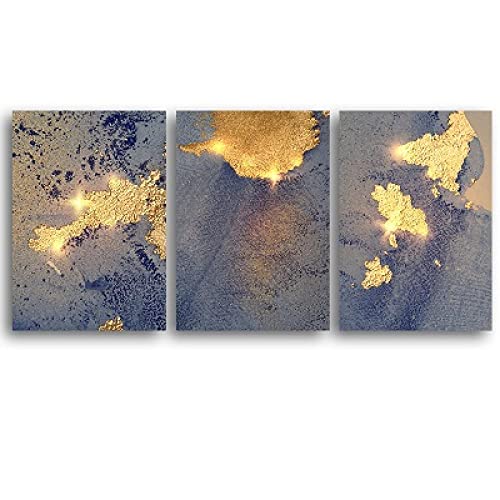 YABINGA Moderno Abstracto Dorado Azul Splash Lienzo Pared Arte Dorado marmoleado póster Sala de Estar decoración Pintura (30 × 40 CM/11,8 × 15,7 Pulgadas) × 3 Piezas sin Marco Cover