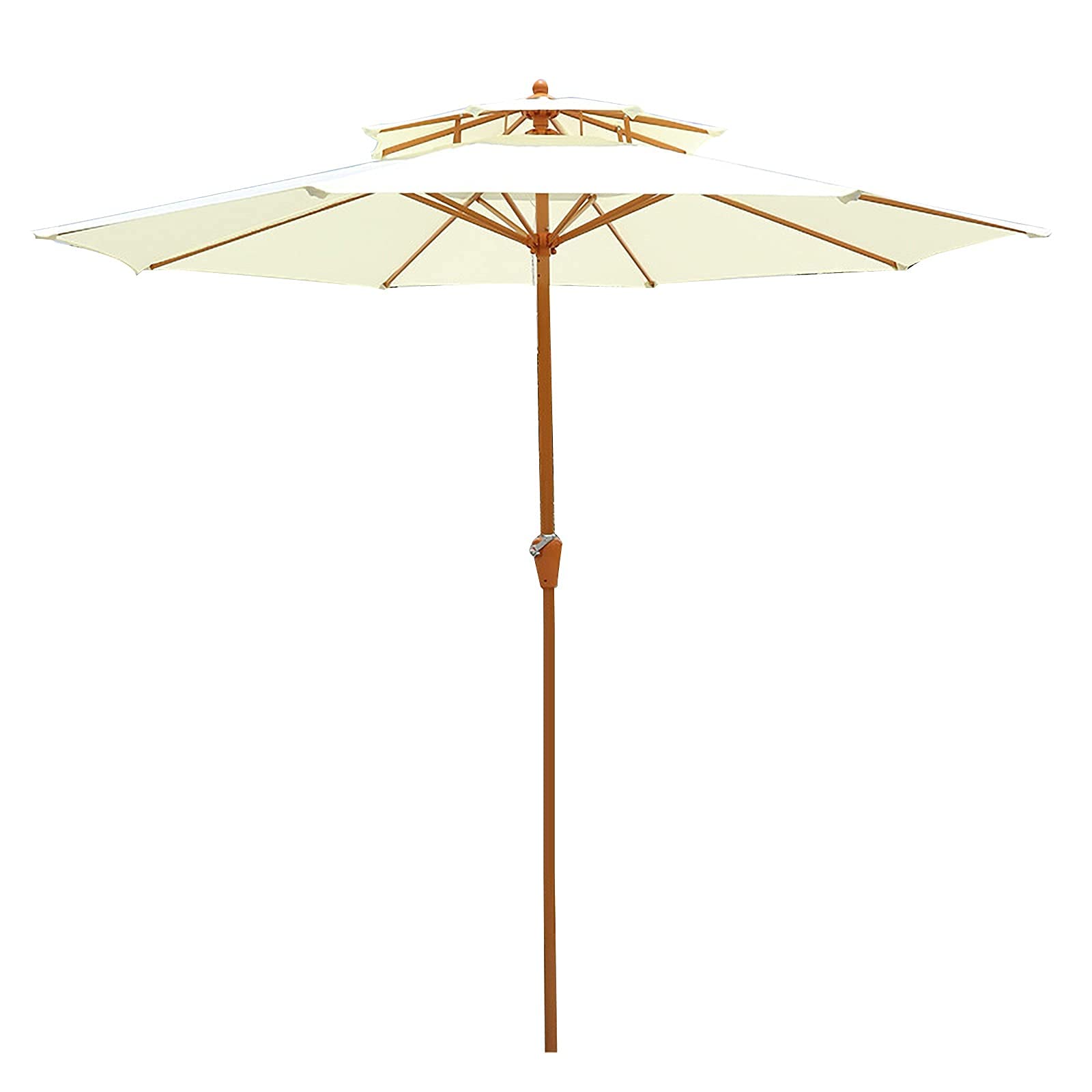 LYGSWDB Ombrellone da Esterno, Ombrellone Doppio Superiore Bianco Sporco, Ombrellone da Giardino in Ferro Imitato Legno, con Manovella, Ombrellone Impermeabile Esterno Portatile, Bar, Terrazza,