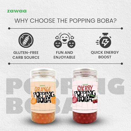 Image of Zawaa Boba Tea Assorted Popping Boba Pearls - Orange & Cherry | 300g Each (Pack of 2) | Bursting Bubble Tea Pearls