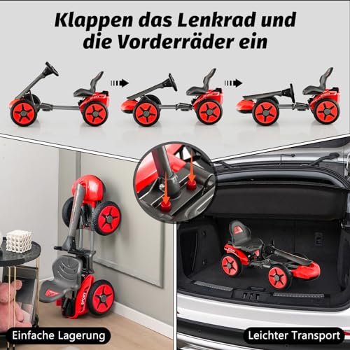 COSTWAY 12V Kinder Elektro Gokart mit LED Lichter, Go Kart mit 2-Fach verstellbarem Lenkrad & Sitz, inkl. Getränkehalter, EIN-Knopf-Start, für Kinder ab 2 Jahre alt (Rot) – Bild 6