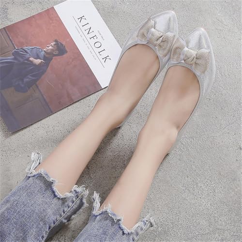 Women's Flats Foldable Ballet Flats Bowknot Pointed Toe Leather Shoes Comfort Light Weight Slip-On Dress Shoes2