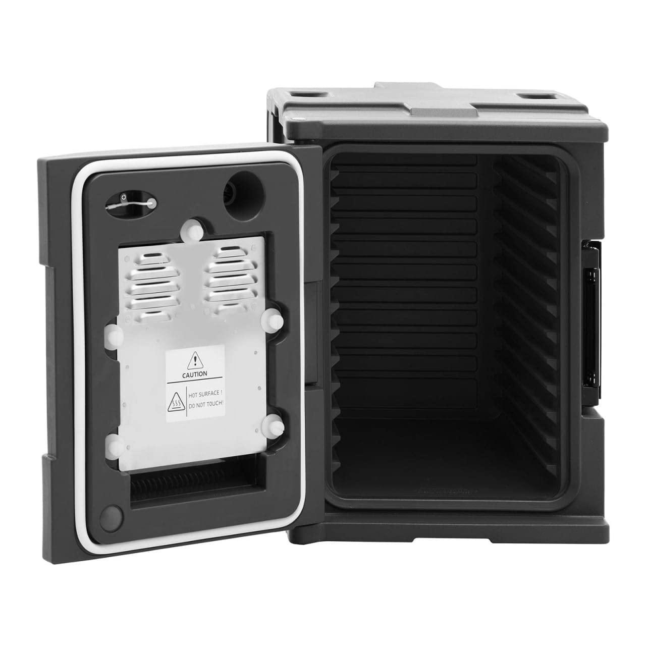 Royal Catering RC-TBE1 - Caja térmica calefactable (90 L, para contenedor GN 1/1, cargador frontal con indicador de temperatura, caja aislante térmica, depósito térmico calentado)