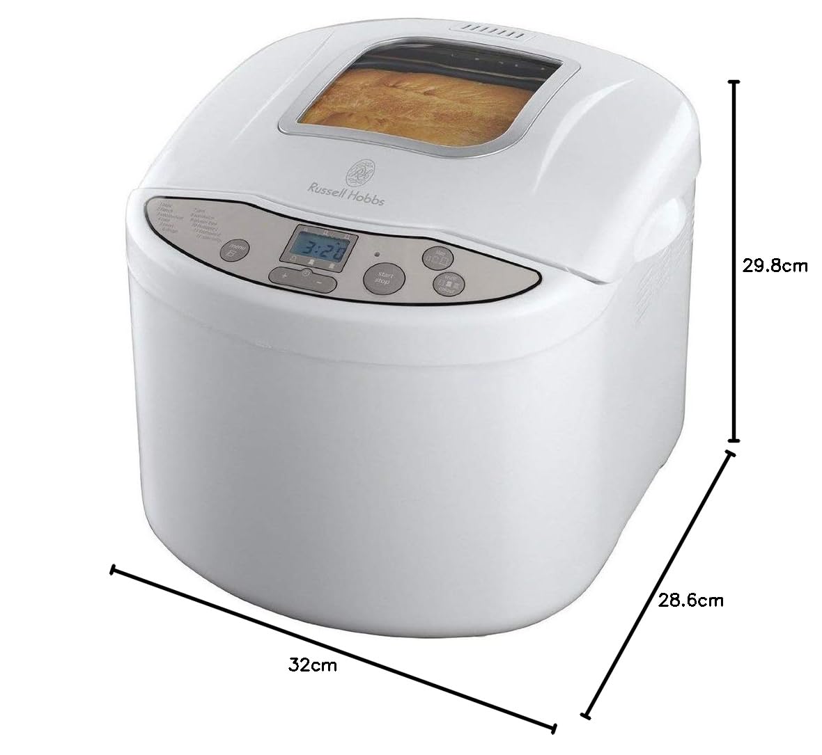 Russell Hobbs Machine à pain 12 en 1 3 réglages de cuisson Classic Minuteur affichage numérique 450g 700g 1 kg maintien au chaud Cuve antiadhésive Hublot de contrôle 18036-56