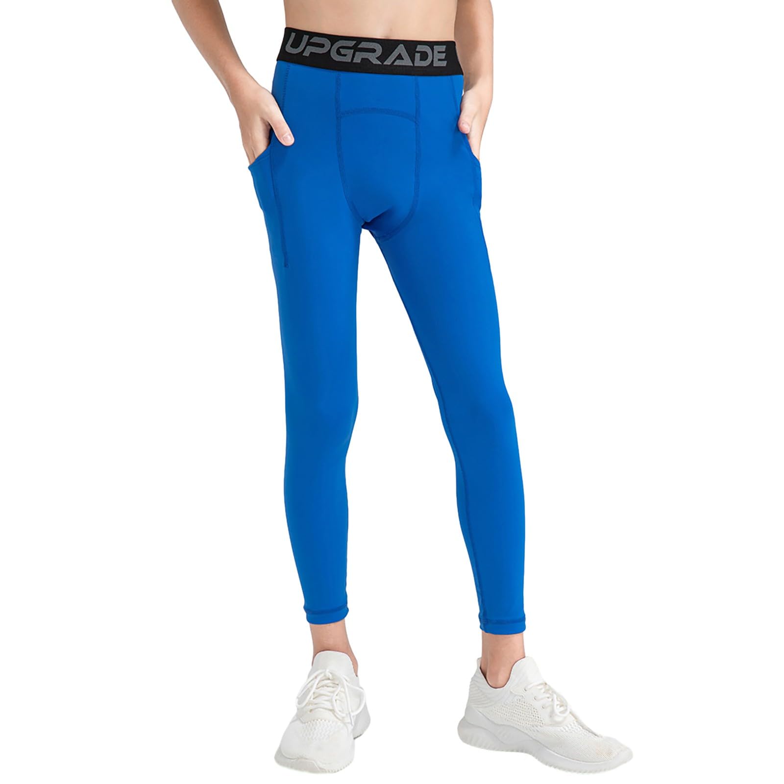 Naiyafly Leggings a compressione per ragazzi con tasche per bambini strato di base sport ad asciugatura rapida collant caldi leggings sportivi atletici leggings da corsa collant pantaloni