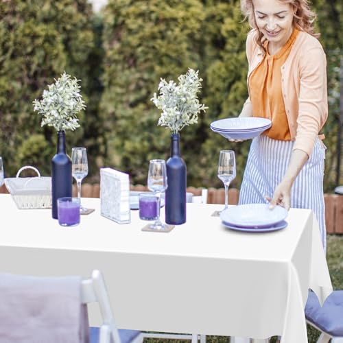 Image of 2 Pack Picnic Table Cover, White Tablecloth for 6 FT Rectangle Table Party | 108 x 54 Inches, Quality Plastic, Disposable, for Rectangle and Round Table Birthday Party Decorations Wedding Decor