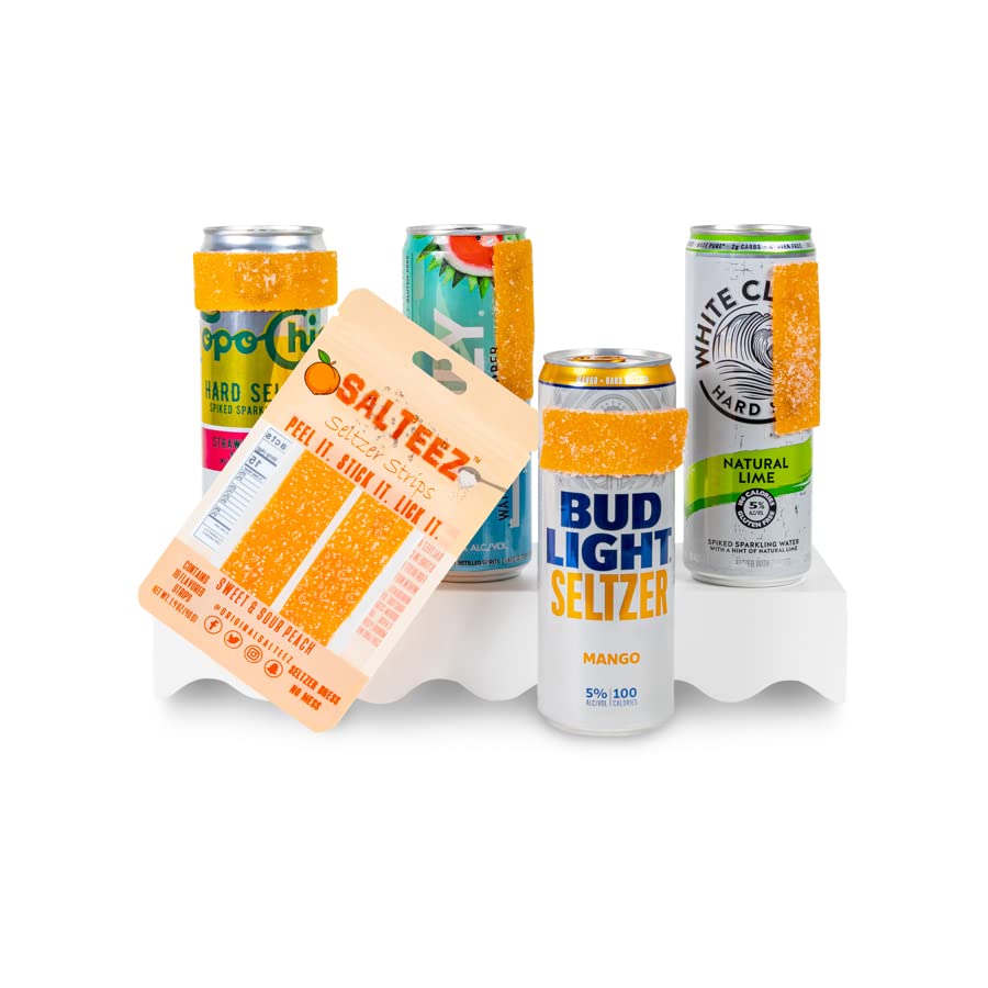 Miniatura 2 de Salteez Seltzer Strips: tiras de sabor a melocotón agridulce que se adhieren a tu botella, lata o taza, para un seltzer perfectamente vestido