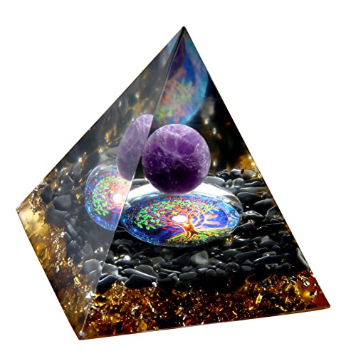 Orgone Pyramid for Positive Energy, Crystal Pyramid Orgonite Pyramid Protection Crystals Energy Generator for Stress Reduce Healing Meditation Attract Wealth Lucky Room Decor(Amethyst)