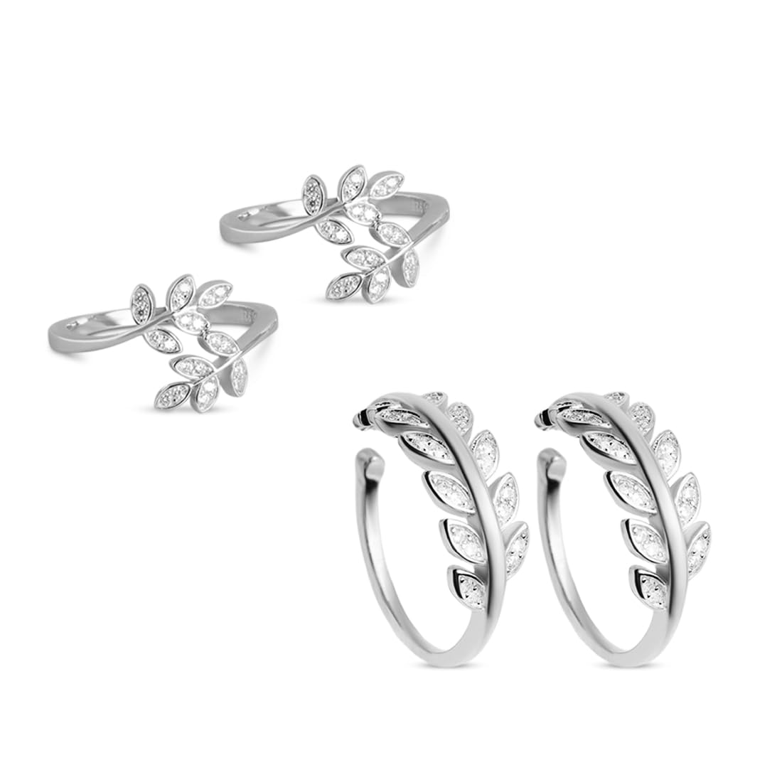 925 Sterling Silver Leaf Rhodium Plated Cubic Zirconia Combo Women Toe Ring | Gift for Women With Certificate of Authenticity and 925 Hallmark-image-28