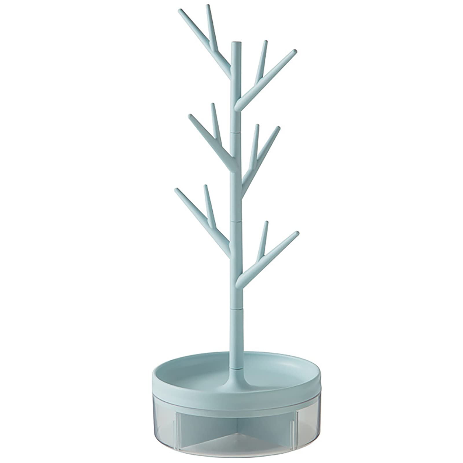 HCLRW Rotating Jewelry Organizer Stand, 3 in1 Jewelry Tree Stand, Necklace Holder Display with Acrylic Tray for Earrings Necklaces Bracelets Watches Rings -14.56 Inch High (Blue）