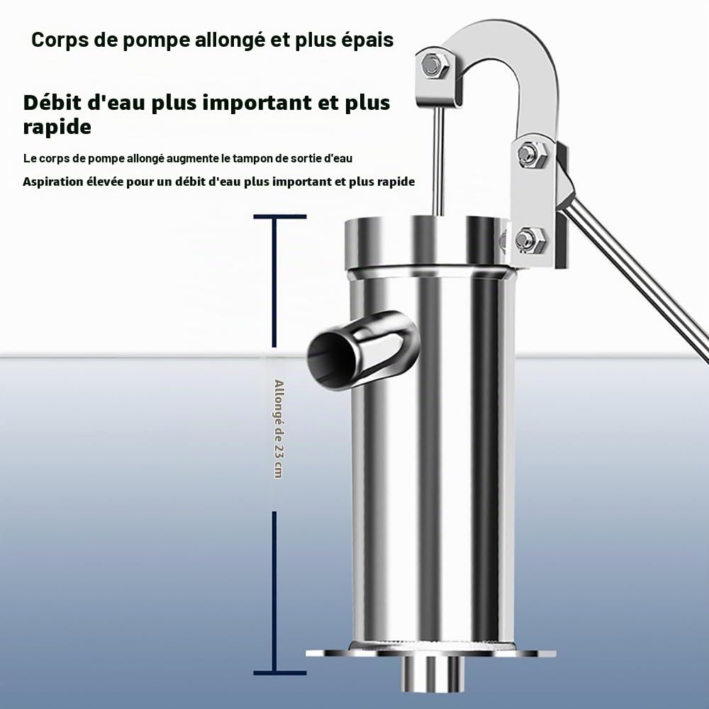 Pompe à Main de Puits,Pompe D'Aspiration en Acier Inoxydable,Pompe De Puits Manuelle En Acier Inoxydable,Le kit comprend sept accessoires indispensables et un tuyau de 5 mètres.pour Maison,Cour,Jardin