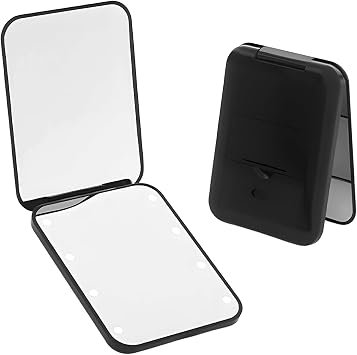 Compact Mirror,2-Sided LED Pocket Mirror,Portable 1x/3x Magnifying Women Makeup Mirrors,Small Folding Travel Mirrors for Purse and HandbagBlack