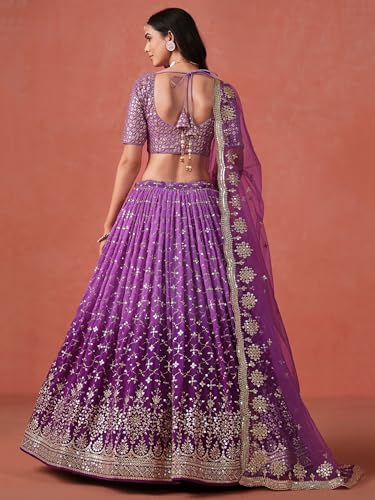 Image of Zeel Clothing Women Georgette Semi stitched Sequins Zari Embroidered Lehenga Choli With Dupatta (7086-Latest, Free size)