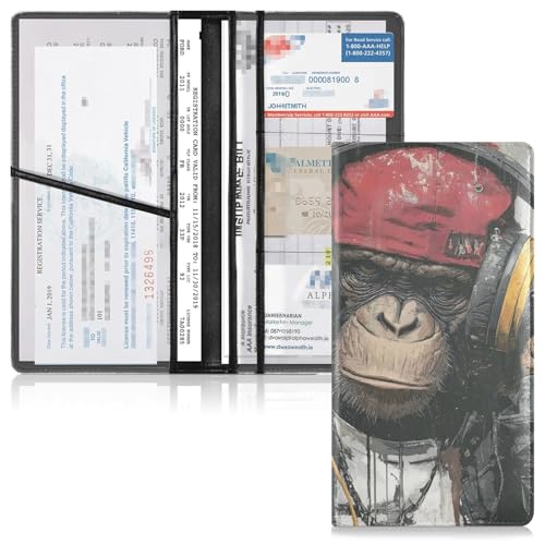 Car Registration and Insurance Holders Gorilla Music Print, PU Leather for License Documents Cards