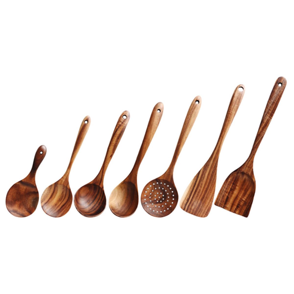 Set Cucchiai in Legno di Acacia 4 Pezzi Manico lungo Cucchiaio per Insalata Utensili da Cucina Multifunzionali per Uso Quotidiano