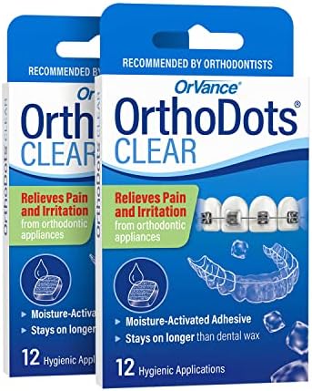 OrthoDots CLEAR (24 Count) - Moisture Activated, Silicone Dental Wax Alternative for Pain Caused by Braces. OrthoDots Stick Better & Stay on Longer than Orthodontic Wax (24 Count Clear)