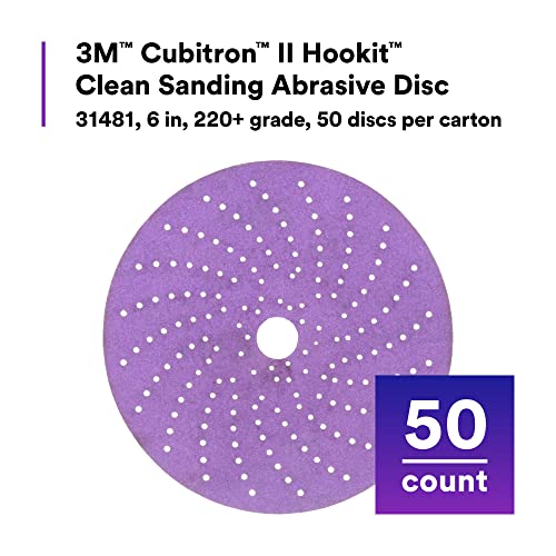 Image of Cubitron 3M II Hookit Clean Sanding Abrasive Disc 31481,6 in,220+ Grade,Pack of 200 Discs,Virtually Dust-Free,High Performance,Long Lasting,Multi-Hole Pattern, Feather Edging,Stock Removal(Pack of 4)