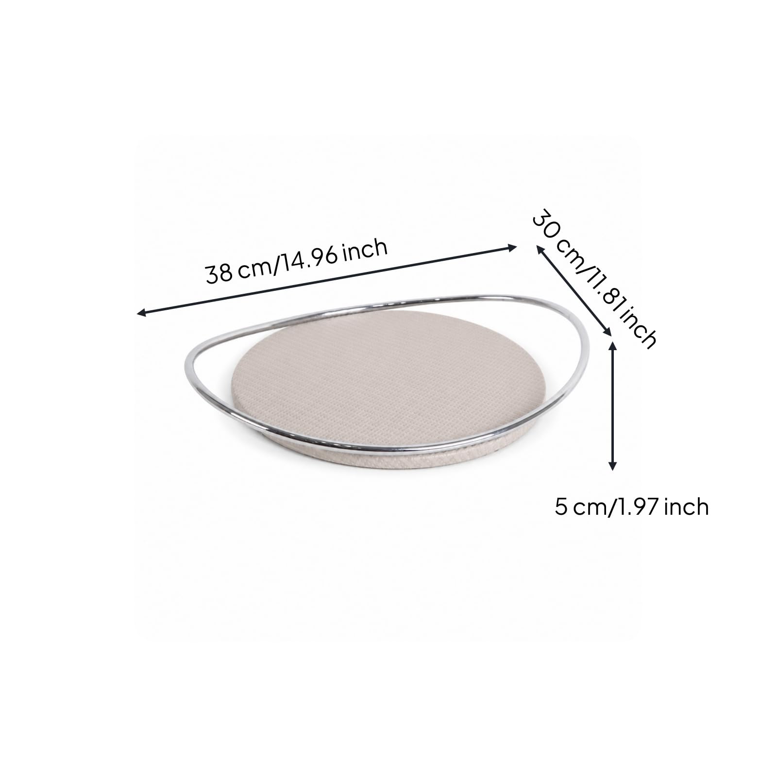 Bandeja Metálica Decorativa Borde Metálico Bandeja Ovalada Baja Adorno para Salón, Beige con Bandeja Dorada, Bandeja De Cuero Beige con Asa Dorada