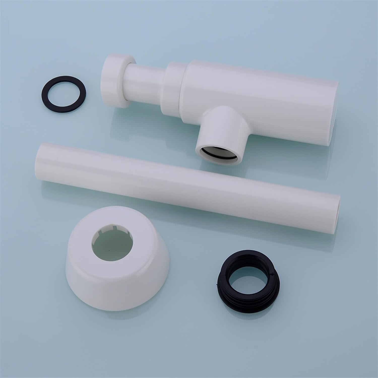 sustitución de Tapones de Fregadero Pop up, Sifón Tipo P, sifón Redondo, sifón de plástico ABS for baño, Lavabo, tubería de desagüe, desagüe emergente Blanco con desbordamiento.