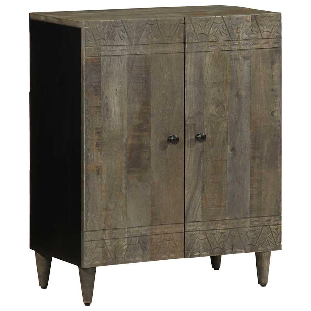 3-częściowy zestaw kredensów jasnoszarych 60 x 33,5 x 75 cm lite drewno mango z rzeźbionym frontem, 3-częściowy zestaw szafek do przechowywania do korytarza, biura, piwnicy, schowka i szafka