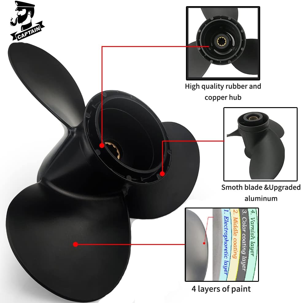 Boatman Outboard Propeller（10 1/4x9,10 1/4x10,10 1/4x11,10 1/4x12,10 1/4x13,10 1/4x14,10 1/4x15） fit Suzuki 25-30HP Aluminium Boat Propeller,10 Spline Tooth 3 Blade,RH
