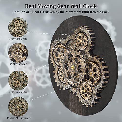 Hoibai Wall Clock For Living Room Decor, Large, 24 In (60Cm) , Moving Gear , Farmhouse Vintage Industrial Oversized Wall Clock #TOP7