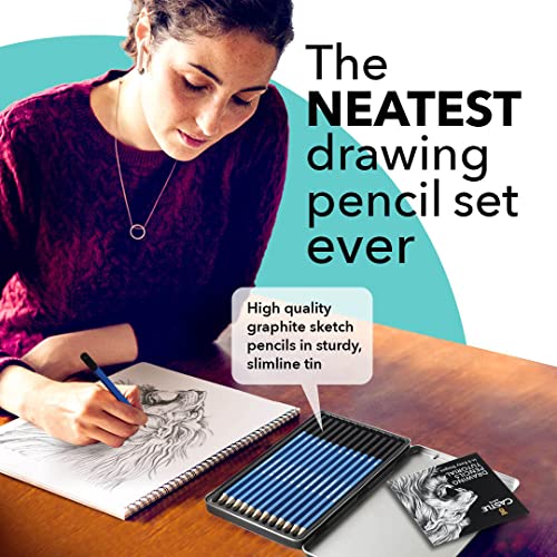 Castle Art Supplies Set de 12 Crayons à Dessiner en Graphite | Pour les Artistes Adultes – Débutants et Avancés | Présentés dans un Étui en Métal Attrayant, Compact et Robuste avec Tutoriel Fourni - Image 3