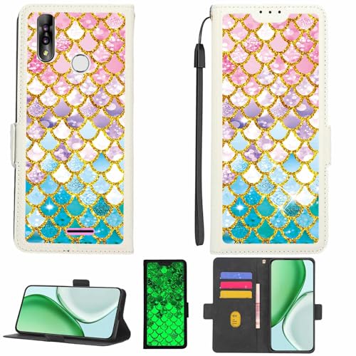 Kinetijy Case Compatible for Epik One Jupiter One K601 Phone Case Flip Cover [with Tempered Glass Screen Protector][RFID Blocking][Gold Glitter+Luminous] LPT-YL