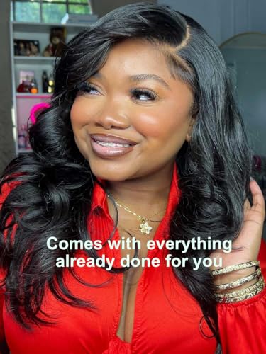 Image of Beauty Forever Bye Bye Slip Feathered Layer Wig 200% Density Human Hair 7x5 HD Lace Glueless Left Side Part Wig with Secure Silicone Strips&Drawstring Pre Plucked Pre Cut Wear Go Wig for Women 10inch