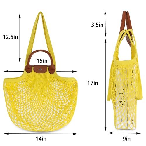 Bolso tejido Hibala para mujer, capacidad grande, amarillo miniatura 5