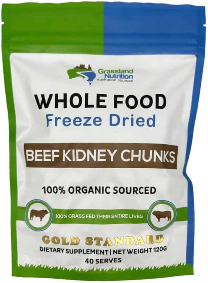 Organic Kidney Freeze Dried Chunks (High in Selenium, B12, DAO) — Supports Kidney, Urinary, Thyroid, Histamine Health (120g)