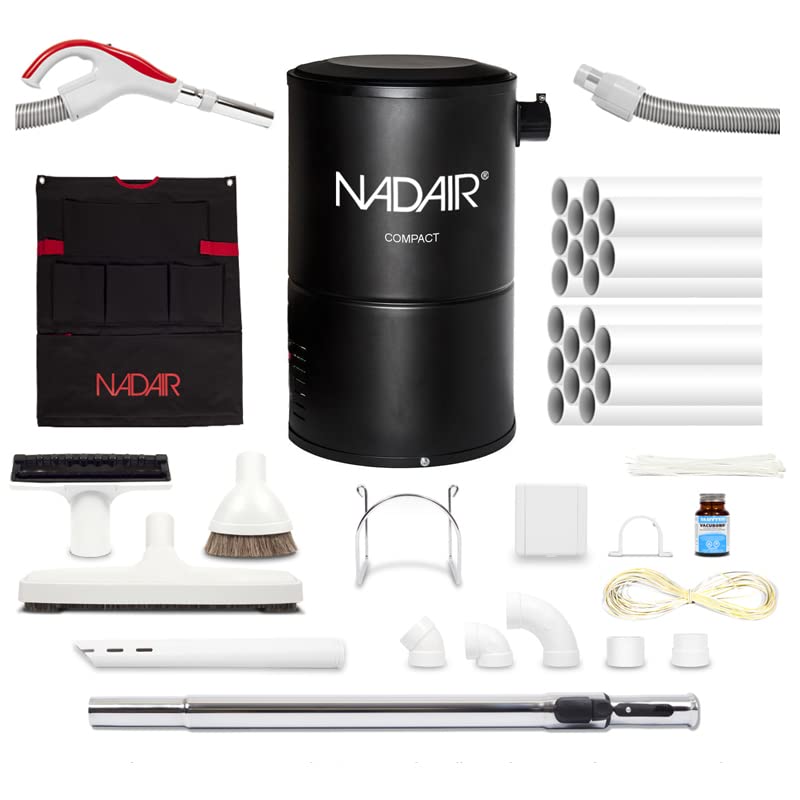 Pack de aspiración centralizada completa para montar con aspiradora NADAIR Compacta, kit de instalación 1 enchufe, flexible premium, cepillos y accesorios