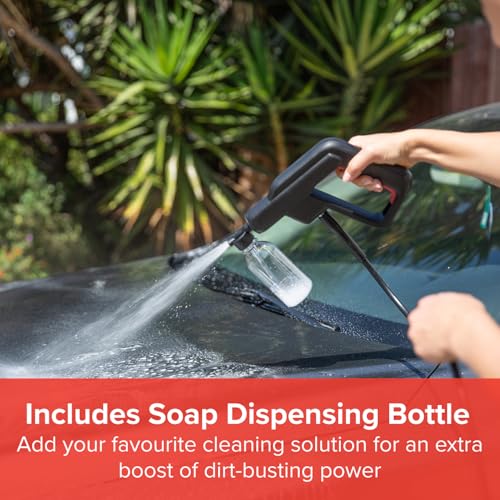 Garden Force Jet Hawk Max Pressure Washer - Plug In Corded Power 1400W - High Pressure Cleaning Up To 100 Bar - Adjustable Spray Nozzle - Includes Soap Dispensing Bottle - 5